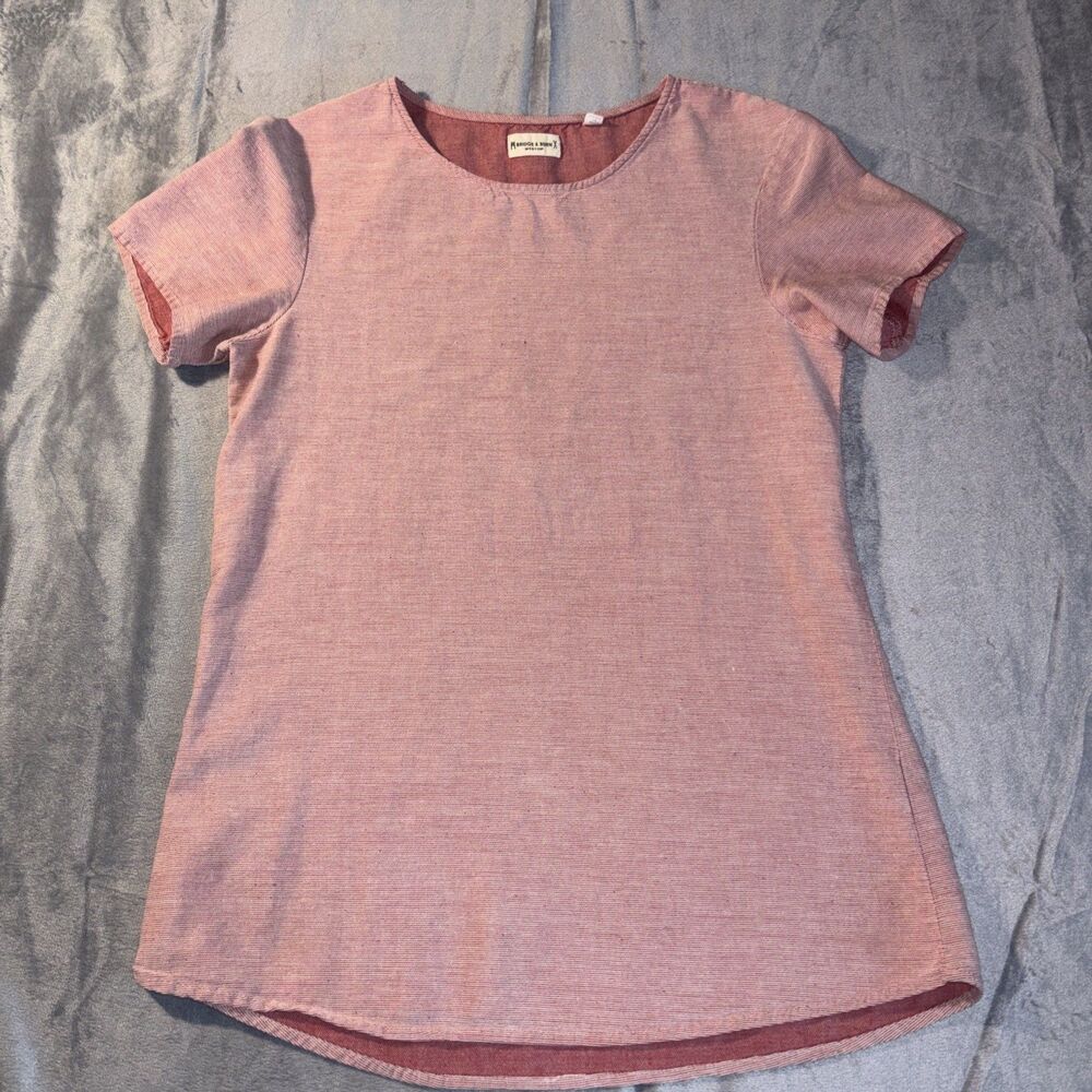 Bridge & Burn Women's Red Pinstriped Short Sleeve Top Size M